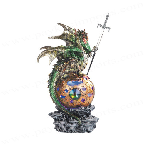 Dragon Green LED Bronze Globe &Sword 16" GS71523