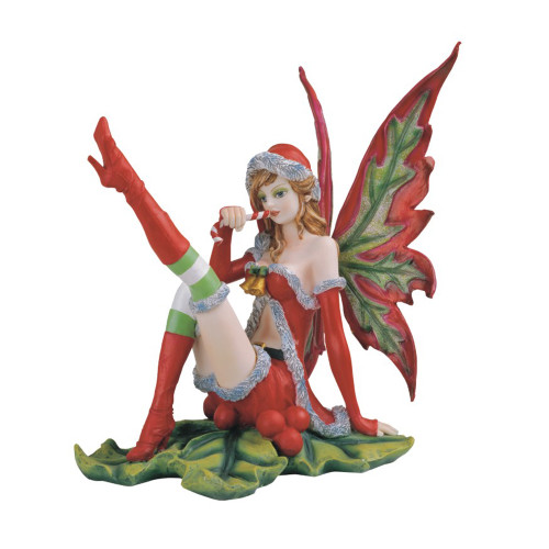Christmas Fairy Sitting on Holly, Red & Green GS91558 Christmas Fairy Sitting on Holly, Red & Green GS91558