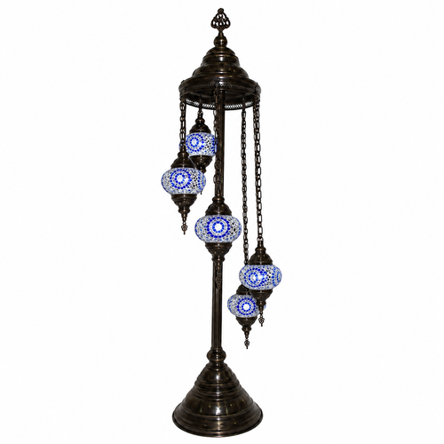 Turkish Mosaic Table Lamp - 5 Bulbs - 12"x42" - Royal Blue