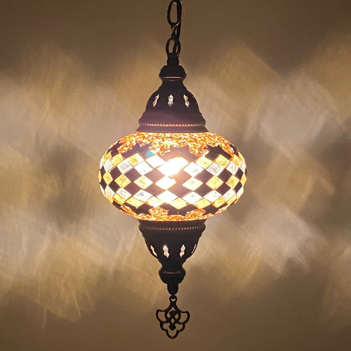 Turkish Mosaic Lantern Hanging Single Chain B3S - 6"x24" - B3S - Amber Turkish Mosaic Lantern Hanging Single Chain B3S - 6"x24" - B3S - Amber