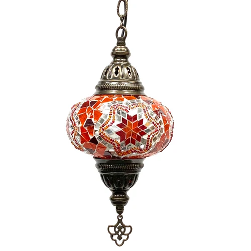 Turkish Mosaic Lantern Hanging Single Chain B3S - 6"x24" - B3S - Orange