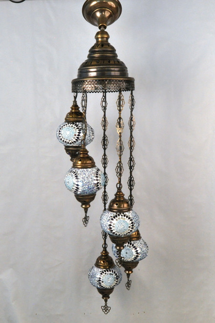 Turkish Mosaic Chandelier - 5 Bulbs - 12"x45" - Turquoise Turkish Mosaic Chandelier - 5 Bulbs - 12"x45" - Turquoise