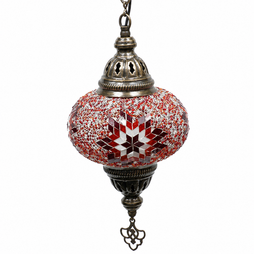 Turkish Mosaic Lantern Hanging Single Chain B3S - 6"x24" - B3S - Red