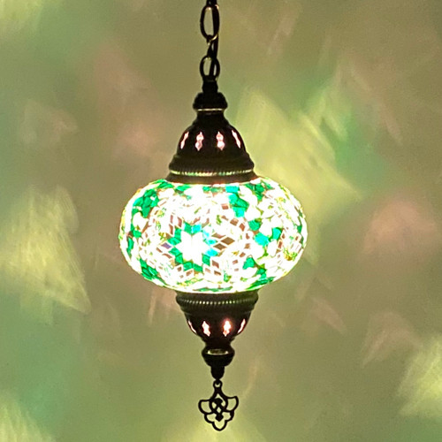 Turkish Mosaic Lantern Hanging Single Chain B3S - 6"x24" - B3S - Green Turkish Mosaic Lantern Hanging Single Chain B3S - 6"x24" - B3S - Green