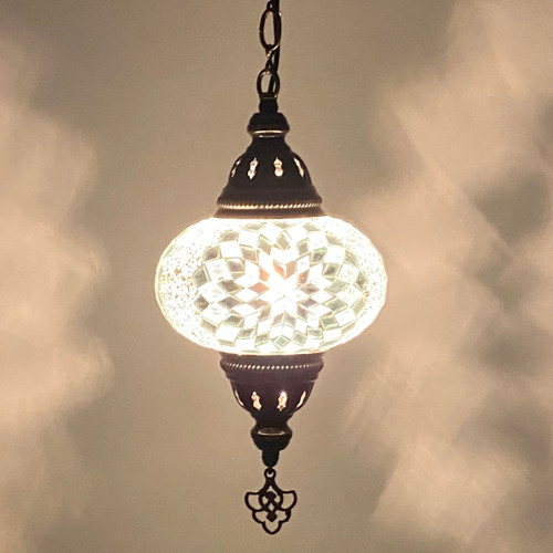Turkish Mosaic Lantern Hanging Single Chain B3S - 6"x24" - B3S - White Turkish Mosaic Lantern Hanging Single Chain B3S - 6"x24" - B3S - White