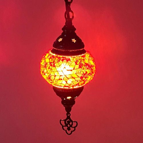 Turkish Mosaic Lantern Hanging Single Chain - 4"x23" - B1S - Orange Turkish Mosaic Lantern Hanging Single Chain - 4"x23" - B1S - Orange