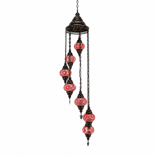 Turkish Mosaic Chandelier  - 7 Bulbs - 16"x60" - Red