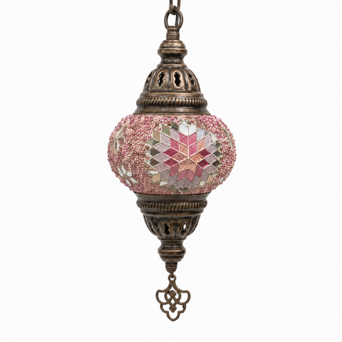 Turkish Mosaic Lantern Hanging Single Chain - 4"x23" -  B1S - Pink