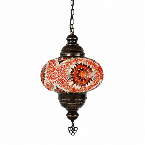 Turkish Mosaic Lantern Hanging Single Chain B4S - 9"x28" - B4S - Orange