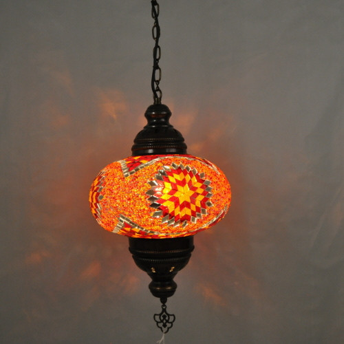 Turkish Mosaic Lantern Hanging Single Chain B4S - 9"x28" - B4S - Orange Turkish Mosaic Lantern Hanging Single Chain B4S - 9"x28" - B4S - Orange