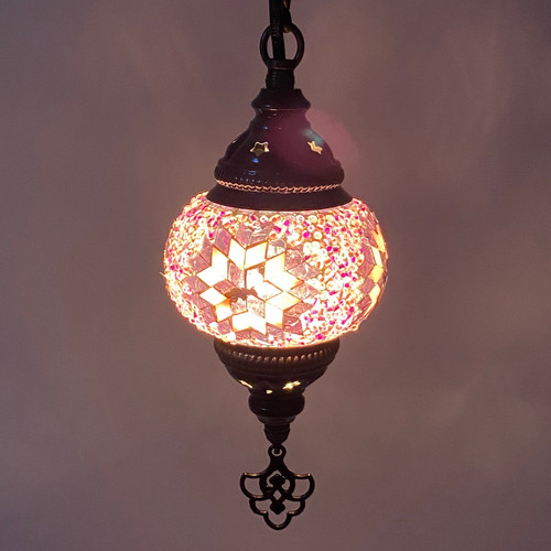 Turkish Mosaic Lantern Hanging Single Chain - 4"x23" - B1S - Purple Turkish Mosaic Lantern Hanging Single Chain - 4"x23" - B1S - Purple