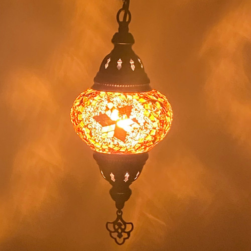 Turkish Mosaic Lantern Hanging Single Chain - 5"x23.5" - B2S - Amber Turkish Mosaic Lantern Hanging Single Chain - 5"x23.5" - B2S - Amber