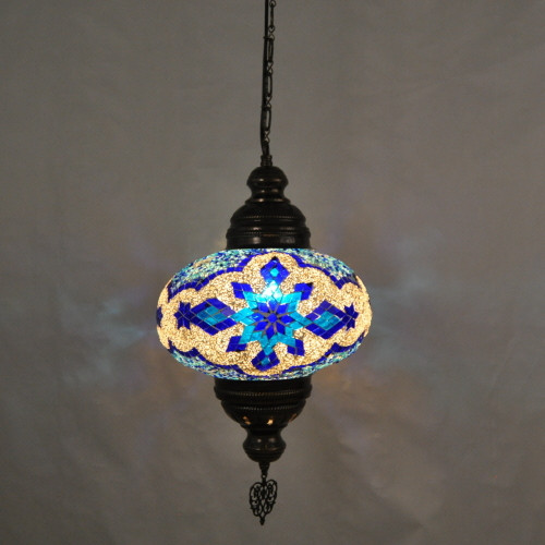 Turkish Mosaic Lantern Hanging Single Chain B4S - 9"x28" - B4S - Turquoise