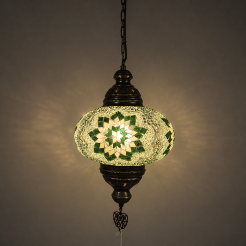 Turkish Mosaic Lantern Hanging Single Chain B4S - 9"x28" - B4S - Green