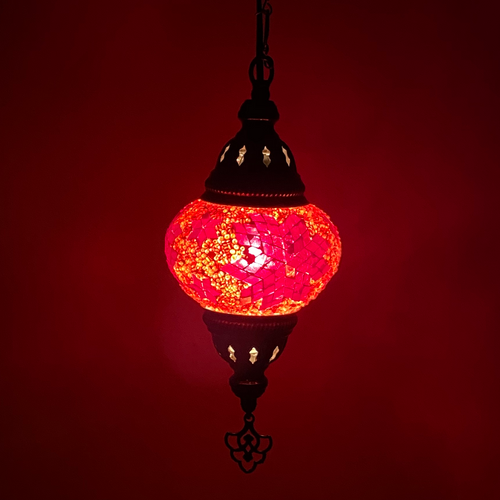 Turkish Mosaic Lantern Hanging Single Chain - 5"x23.5" - B2S - Red Turkish Mosaic Lantern Hanging Single Chain - 5"x23.5" - B2S - Red