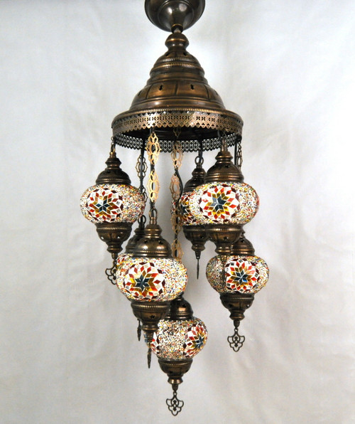 Turkish Mosaic Chandelier - 7 Bulbs - 16"x60" - Rainbow Turkish Mosaic Chandelier - 7 Bulbs - 16"x60" - Rainbow