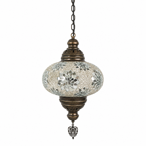 Turkish Mosaic Lantern Hanging Single Chain B4S - 9"x28" - B4S - White