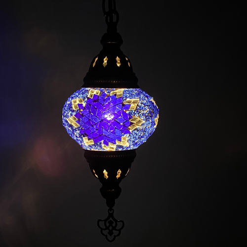 Turkish Mosaic Lantern Hanging Single Chain - 5"x23.5" - B2S - Royal Blue Turkish Mosaic Lantern Hanging Single Chain - 5"x23.5" - B2S - Royal Blue