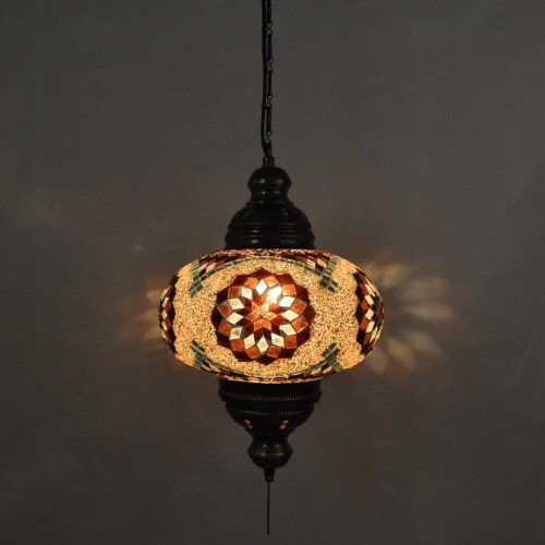 Turkish Mosaic Lantern Hanging Single Chain B4S - 9"x28" - B4S - Purple