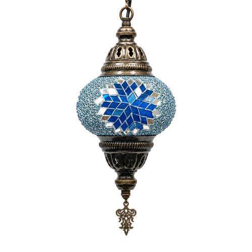 Turkish Mosaic Lantern Hanging Single Chain - 5"x23.5" - B2S - Turquoise