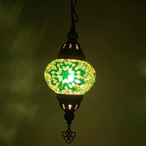 Turkish Mosaic Lantern Hanging Single Chain - 5"x23.5" - B2S - Green Turkish Mosaic Lantern Hanging Single Chain - 5"x23.5" - B2S - Green