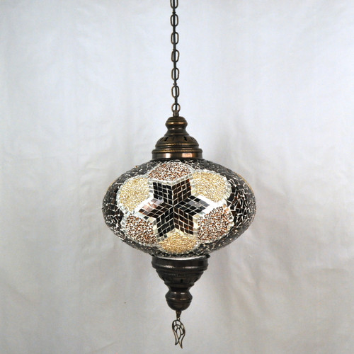 Turkish Mosaic Lantern Hanging Single Chain B5S - 14.5"x33" - B5S - Amber