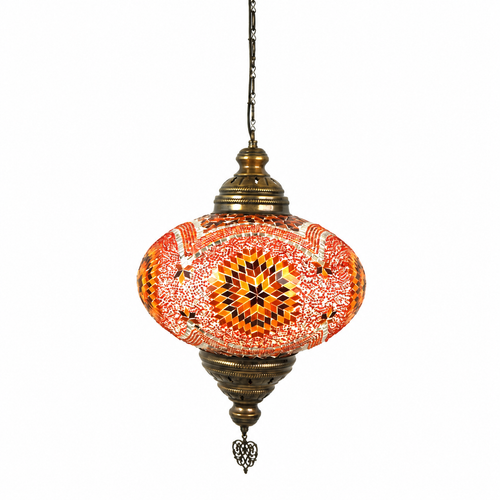 Turkish Mosaic Lantern Hanging Single Chain B5S - 14.5"x33" - B5S - Orange