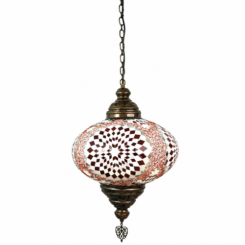 Turkish Mosaic Lantern Hanging Single Chain B5S - 14.5"x33" - B5S - Red