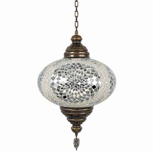 Turkish Mosaic Lantern Hanging Single Chain B5S - 14.5"x33" - B5S - White