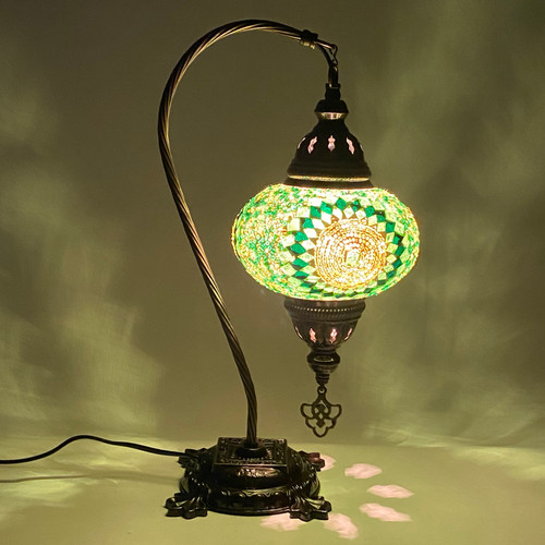Turkish Mosaic Camel Neck Lamp  - 9"x16.25" - DB3 - Green