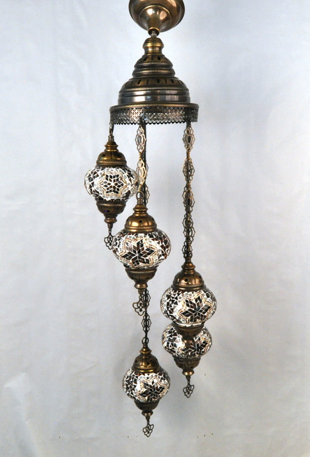 Turkish Mosaic Chandelier - 5 Bulbs - 12"x45" - Amber Turkish Mosaic Chandelier - 5 Bulbs - 12"x45" - Amber