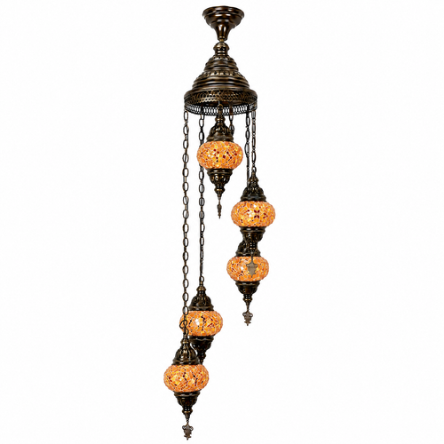 Turkish Mosaic Chandelier  - 5 Bulbs - 12"x45" - Orange