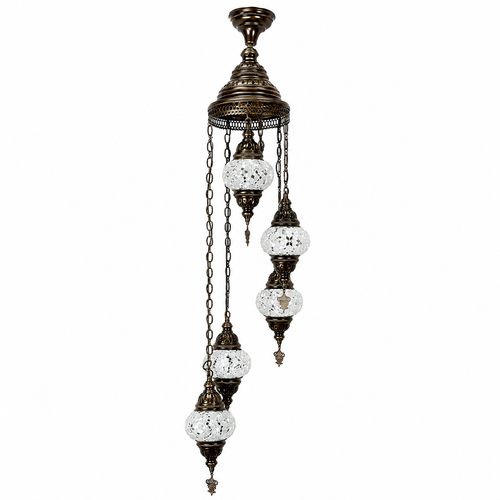 Turkish Mosaic Chandelier  - 5 Bulbs - 12"x45" - White