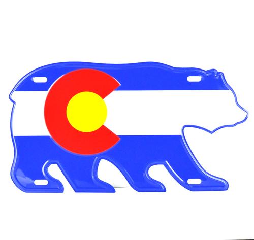 Bear Shaped License Plate w/ Colorado Flag Bear Shaped License Plate w/ Colorado Flag