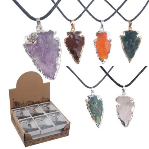 19941 Natural Arrowhead Pendant Necklace with Plating, Assorted 19941 Natural Arrowhead Pendant Necklace with Plating, Assorted