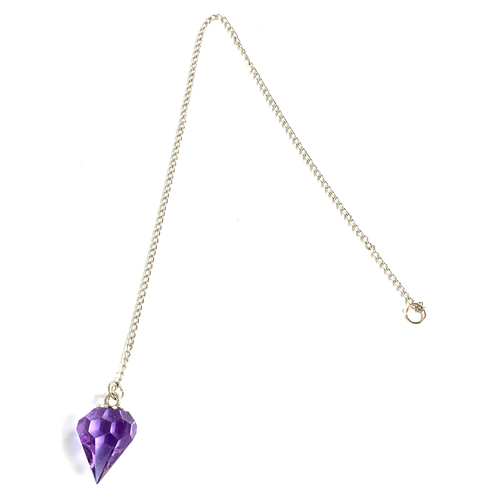 Neutralizing Lilac Cut Crystal Pendulum on Silver Chain .65" x 12" Long