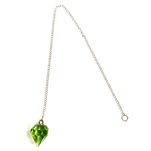 Powerful Green Cut Crystal Pendulum on Silver Chain .65" x 12" Long Powerful Green Cut Crystal Pendulum on Silver Chain .65" x 12" Long