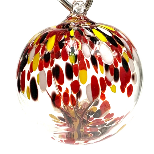 Autumn Tree with Orange and Brown Spots Handblown Glass Witching Ball 5"+- Autumn Tree with Orange and Brown Spots Handblown Glass Witching Ball 5"+-