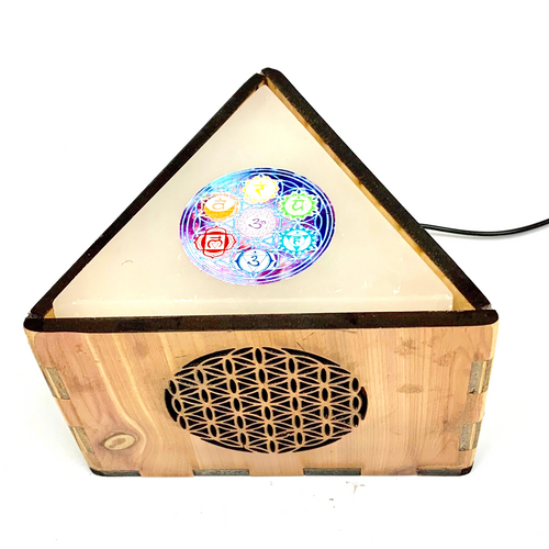 Triangle Cedar and Selenite Chakra Power Rock Charging Cube Lamp 5"x5"