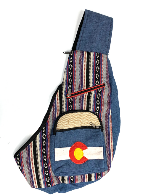 Side Messenger Bag Denim Patchwork Colorado Flag Cotton Backpack 11" x 22" Side Messenger Bag Denim Patchwork Colorado Flag Cotton Backpack 11" x 22"