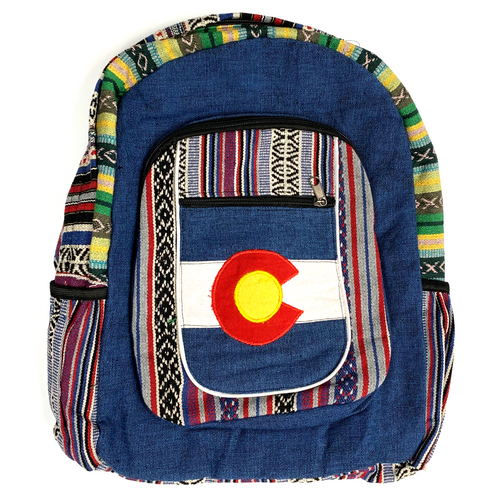 Denim Patchwork Colorado Flag Cotton Backpack 15" x 15" Denim Patchwork Colorado Flag Cotton Backpack 15" x 15"