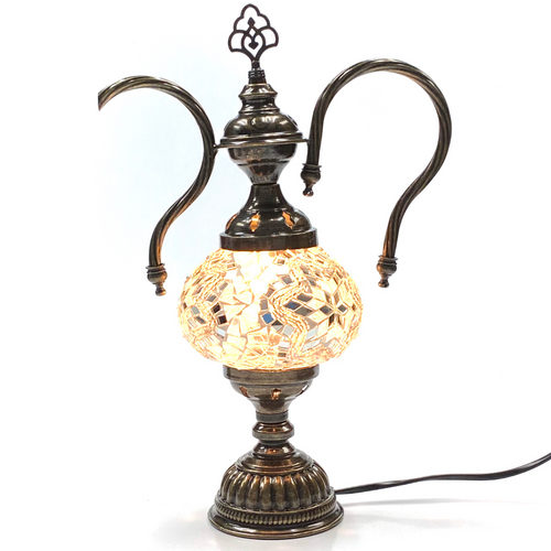 Turkish Mosaic Genie Bottle Table Lamp B1 14"x10"x6" White - GENIB2 Turkish Mosaic Genie Bottle Table Lamp B1 14"x10"x6" White - GENIB2