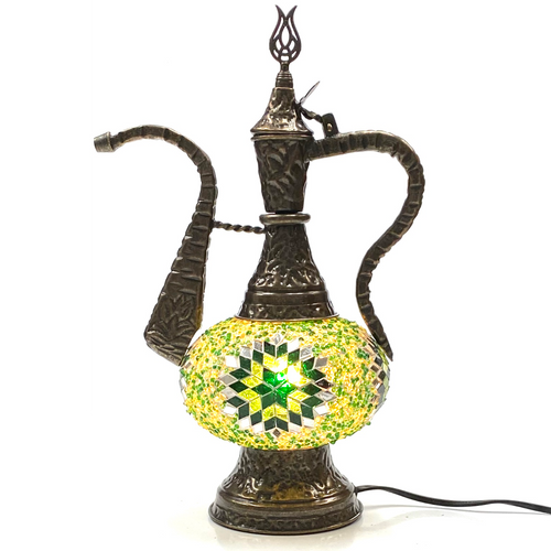 Turkish Mosaic Genie Bottle Table Lamp B1 14"x10"x6" Green - GENIB3 Turkish Mosaic Genie Bottle Table Lamp B1 14"x10"x6" Green - GENIB3