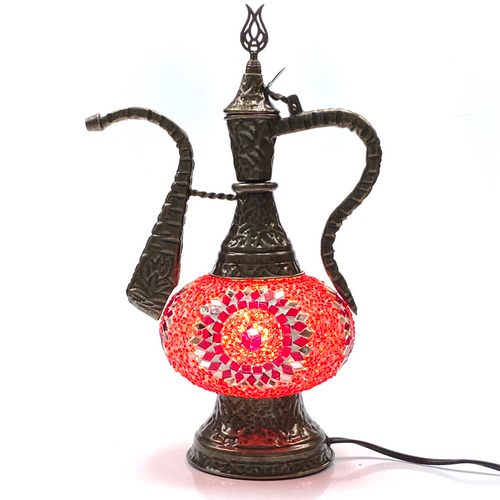 Turkish Mosaic Genie Bottle Table Lamp B1 14"x10"x6" Red - GENIB3 Turkish Mosaic Genie Bottle Table Lamp B1 14"x10"x6" Red - GENIB3