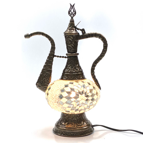 Turkish Mosaic Genie Bottle Table Lamp B1 14"x10"x6" White - GENIB3 Turkish Mosaic Genie Bottle Table Lamp B1 14"x10"x6" White - GENIB3