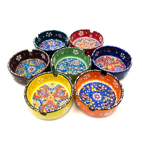 Hand Painted Turkish Ceramic Ashtray Assorted Colors 1 Count 3" Hand Painted Turkish Ceramic Ashtray Assorted Colors 1 Count 3"
