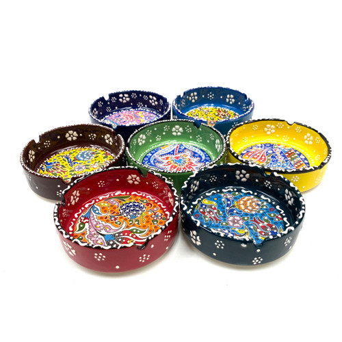 Hand Painted Turkish Ceramic Ashtray Assorted Colors 1 Count 4.25" Hand Painted Turkish Ceramic Ashtray Assorted Colors 1 Count 4.25"