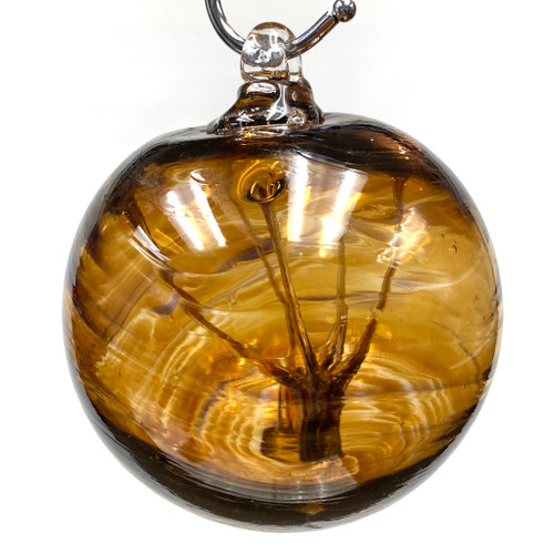 Amber Brown Spiral Tree Hand Blown Glass Witching Ball 4.5"+- Amber Brown Spiral Tree Hand Blown Glass Witching Ball 4.5"+-