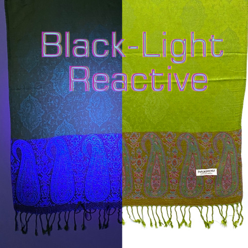 UV Reactive Electric Lime Green Detailed Paisley Soft Touch Party Pashmina Scarf UV Reactive Electric Lime Green Detailed Paisley Soft Touch Party Pashmina Scarf