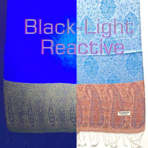 UV Reactive Chicken of the Lake Light Blue and Salmon Detailed Paisley Soft Touch EDM Party Pashmina Scarf UV Reactive Chicken of the Lake Light Blue and Salmon Detailed Paisley Soft Touch EDM Party Pashmina Scarf